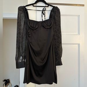 WeWoreWhat black silky lace long sleeve mini dress
